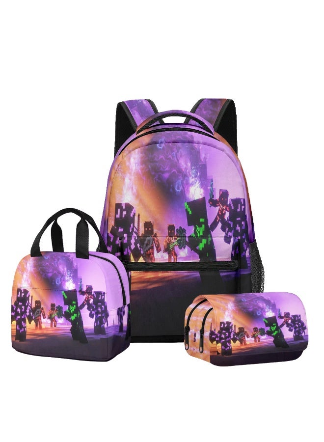 2026 Minecraft Backpack Pencil Case Lunch Bag Three-piece Leisure Sports Travel Backpack Student School Backpack - Image 1